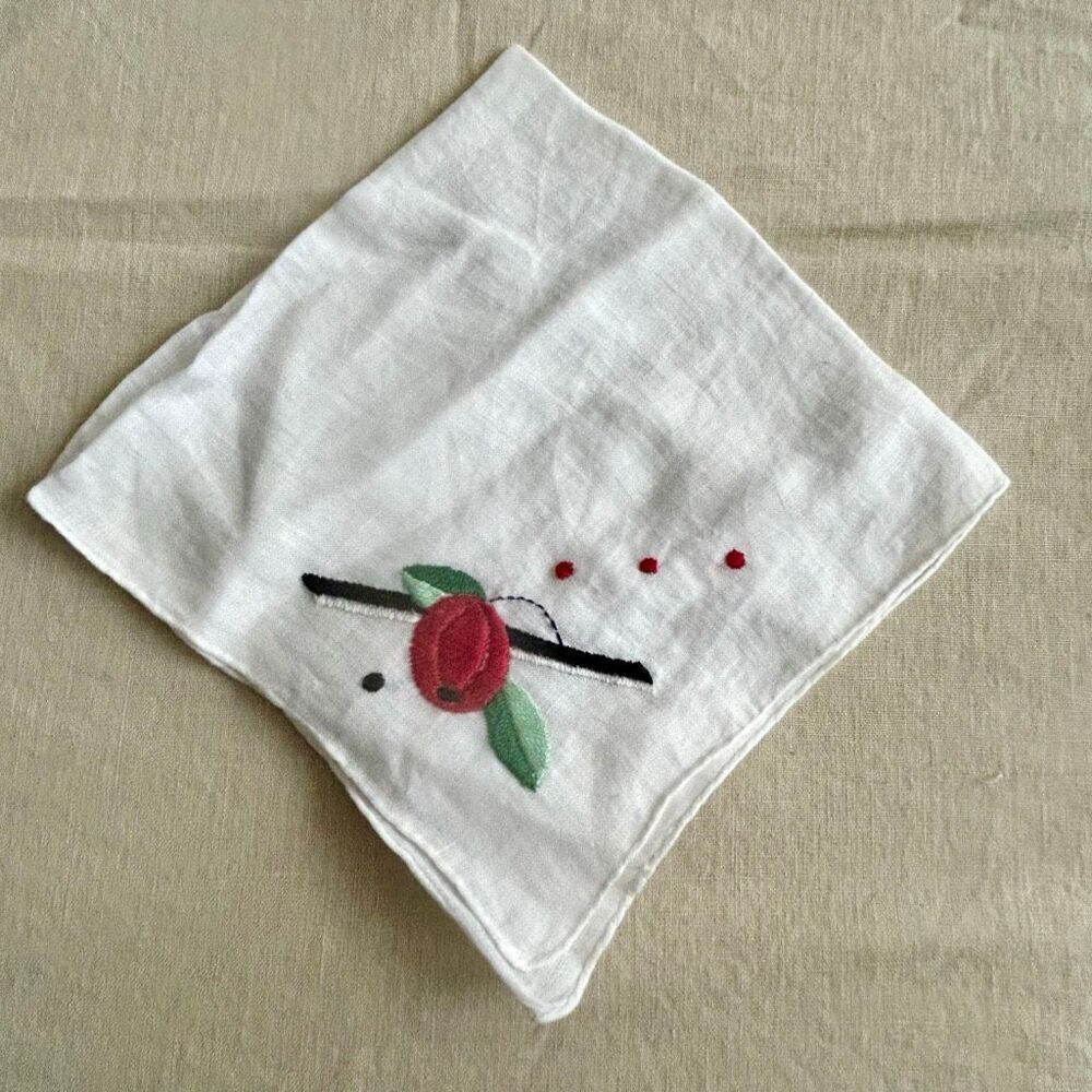 Vintage Sheer White Berry Embroidered Handkerchief Ladies Hankie